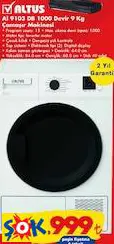 ALTUS AL 9103 DB 1000 DEVİR 9 KG ÇAMAŞIR MAKİNESİ ALTUS AL 9103 DB 1000 DEVİR 9 KG ÇAMAŞIR MAKİNESİ